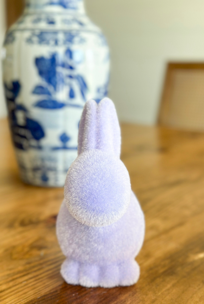 Flocked Pastel Seated Bunny With Pom Pom Tail