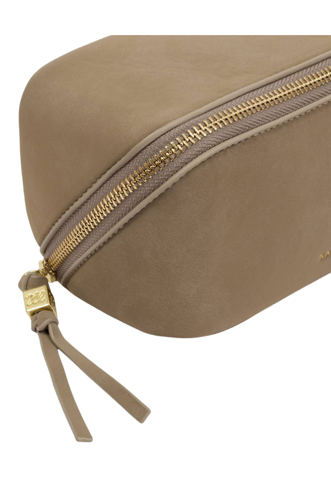 Katie Loxton | Fold-Out Suedette Mirror Makeup Bag in Taupe