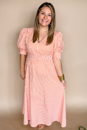 Karlie Poplin Striped V-Neck Dress