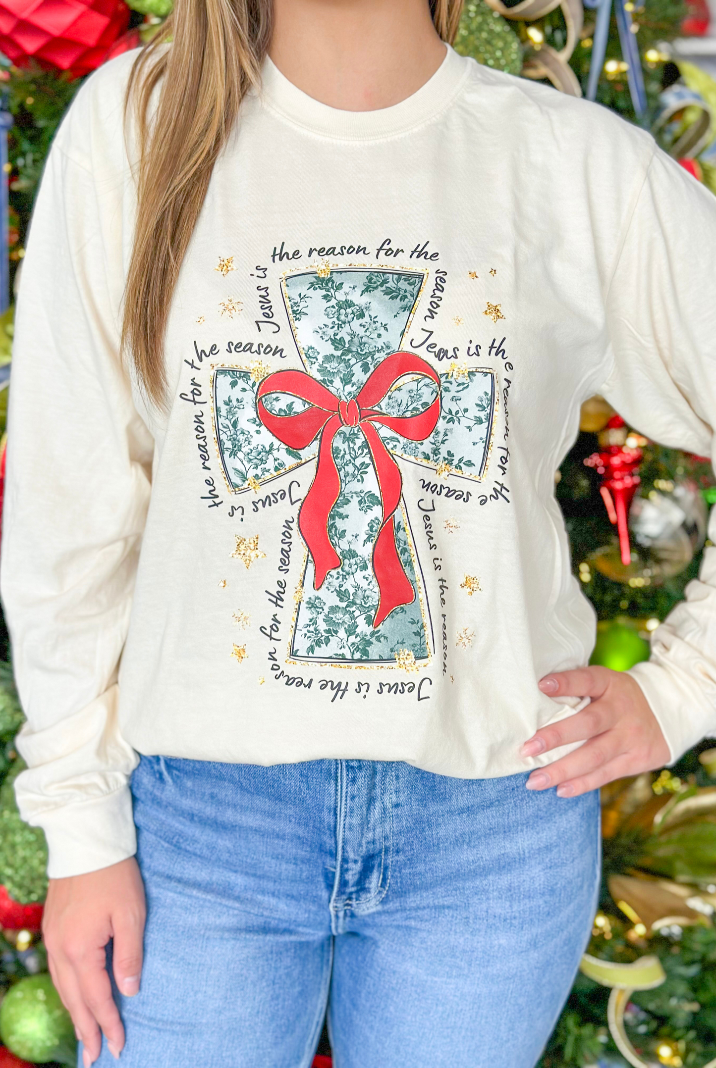 Reason For The Season Toile Cross Long Sleeve T-Shirt