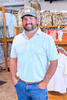 Southern Point Horizon Stripe Performance Polo in White/Washed Jade