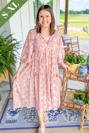 The Gardenia Floral Maxi Dress in Coral