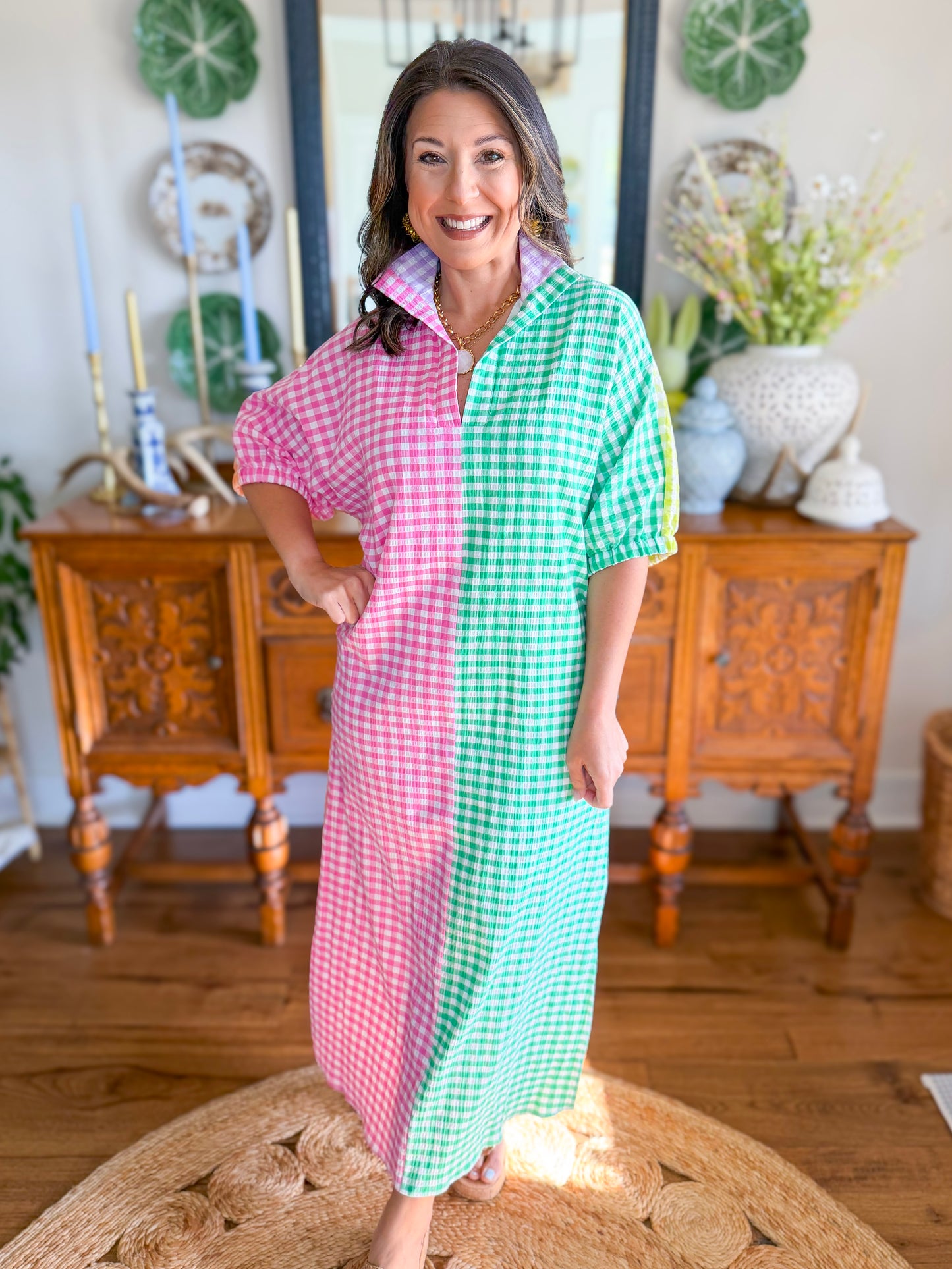 Blakely Gingham Midi Dress in Multi
