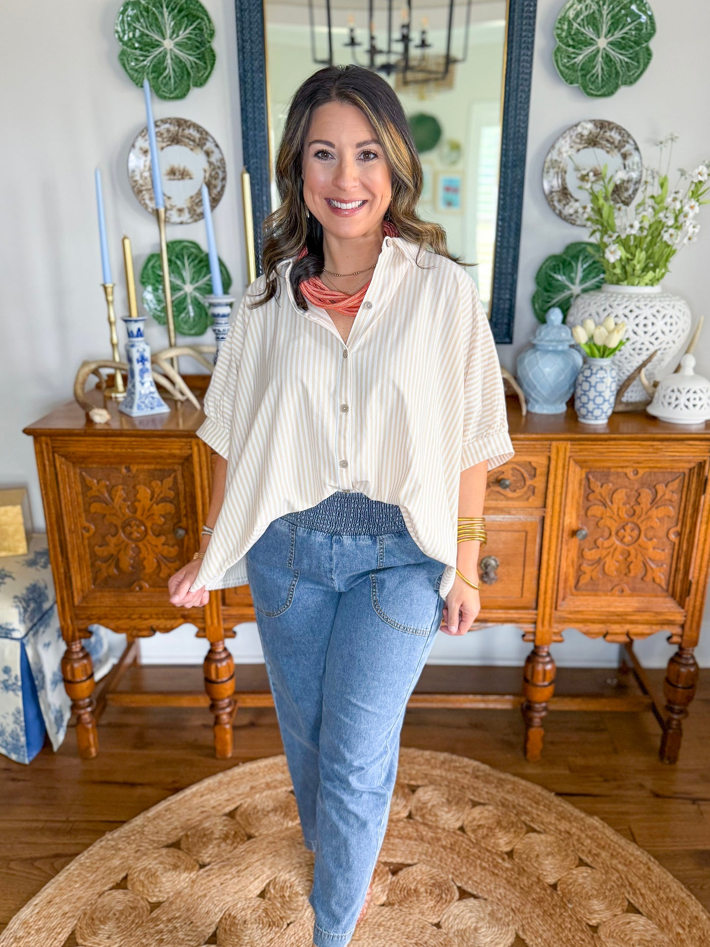 The Easy Escape Stripe Top in Taupe