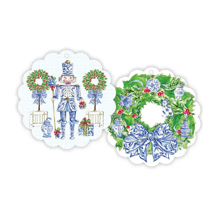 Chinoiserie Nutcrackers with Topiary Scalloped Gift Tag Set