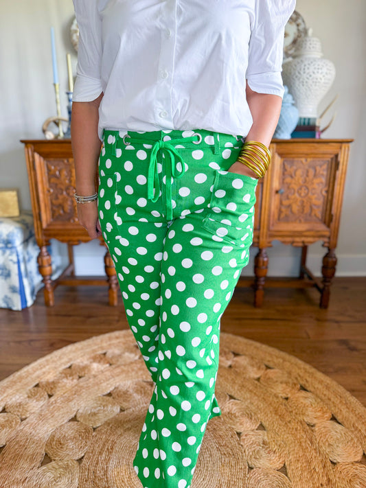 Prep Rally Dot Pants in Kelly Green