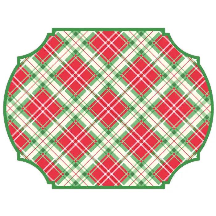 Bright Red and Green Christmas Plaid Posh Die-Cut Placemat