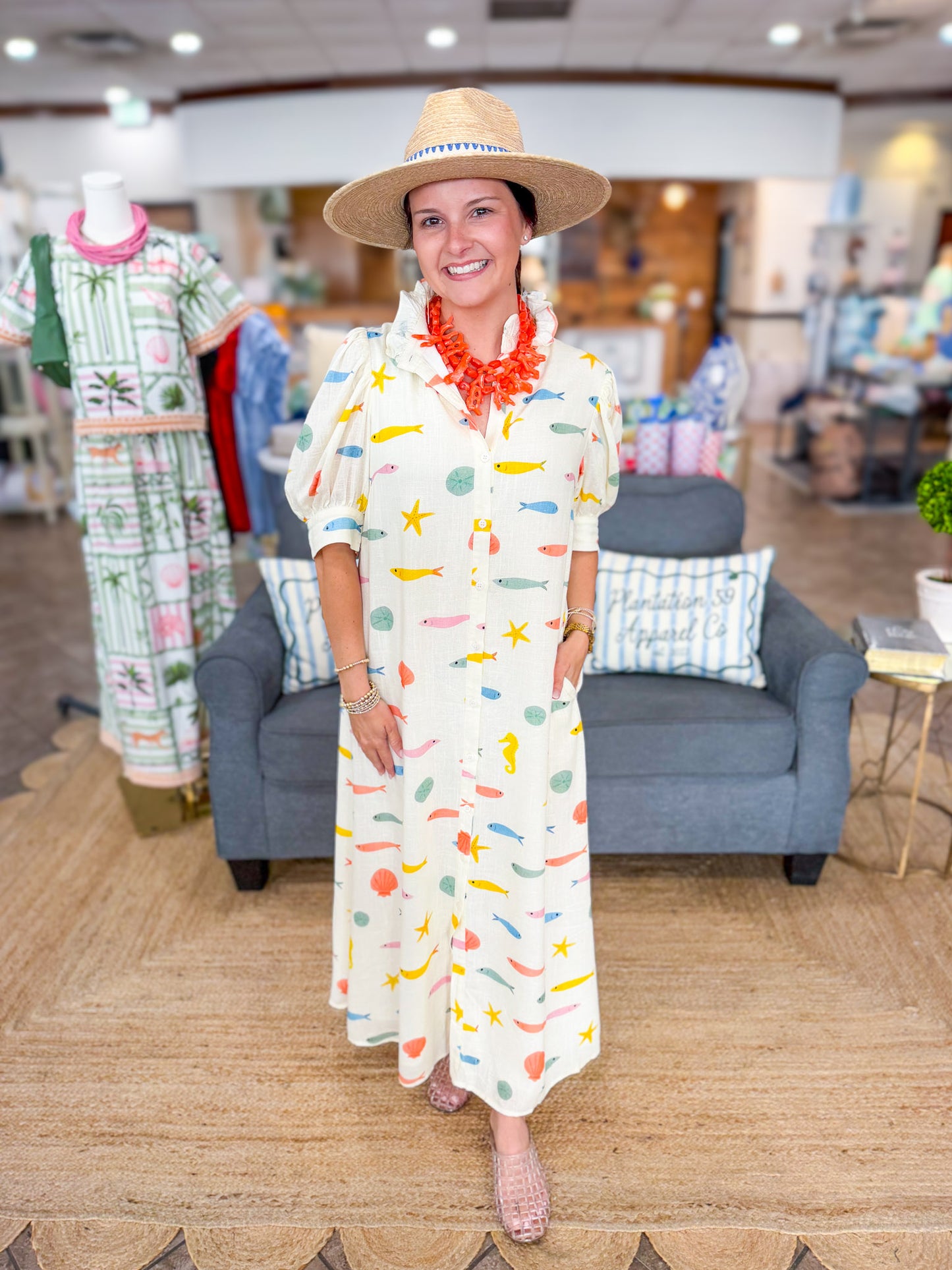 Karlie | Multi Fish Ruffle Collar Maxi Dress