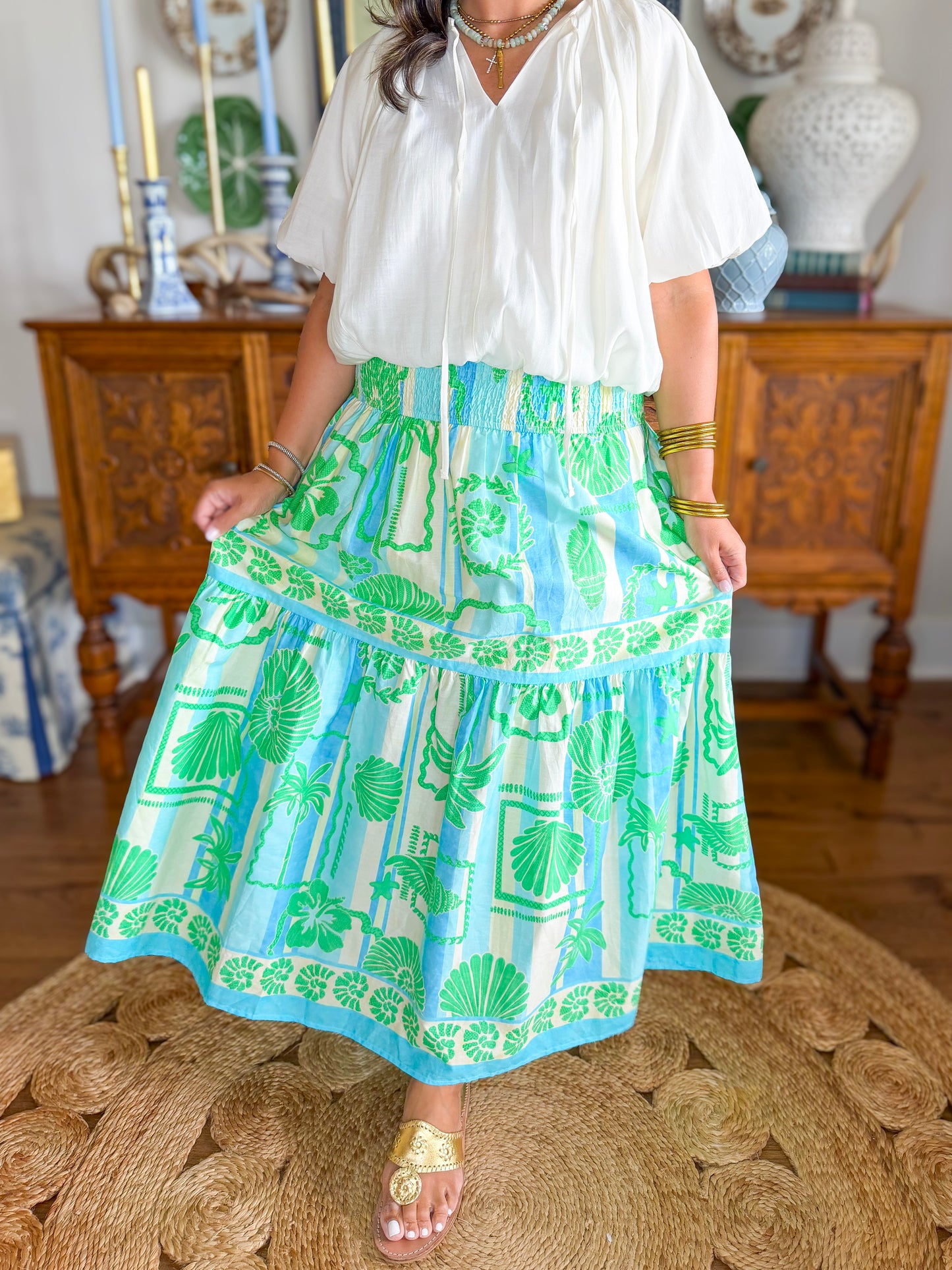 Karlie | Sea Shell Smock Tier Maxi Skirt