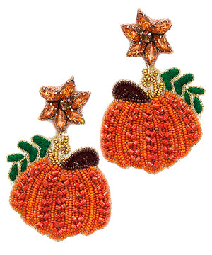 Pumpkin & Leaf Beaded Earrings