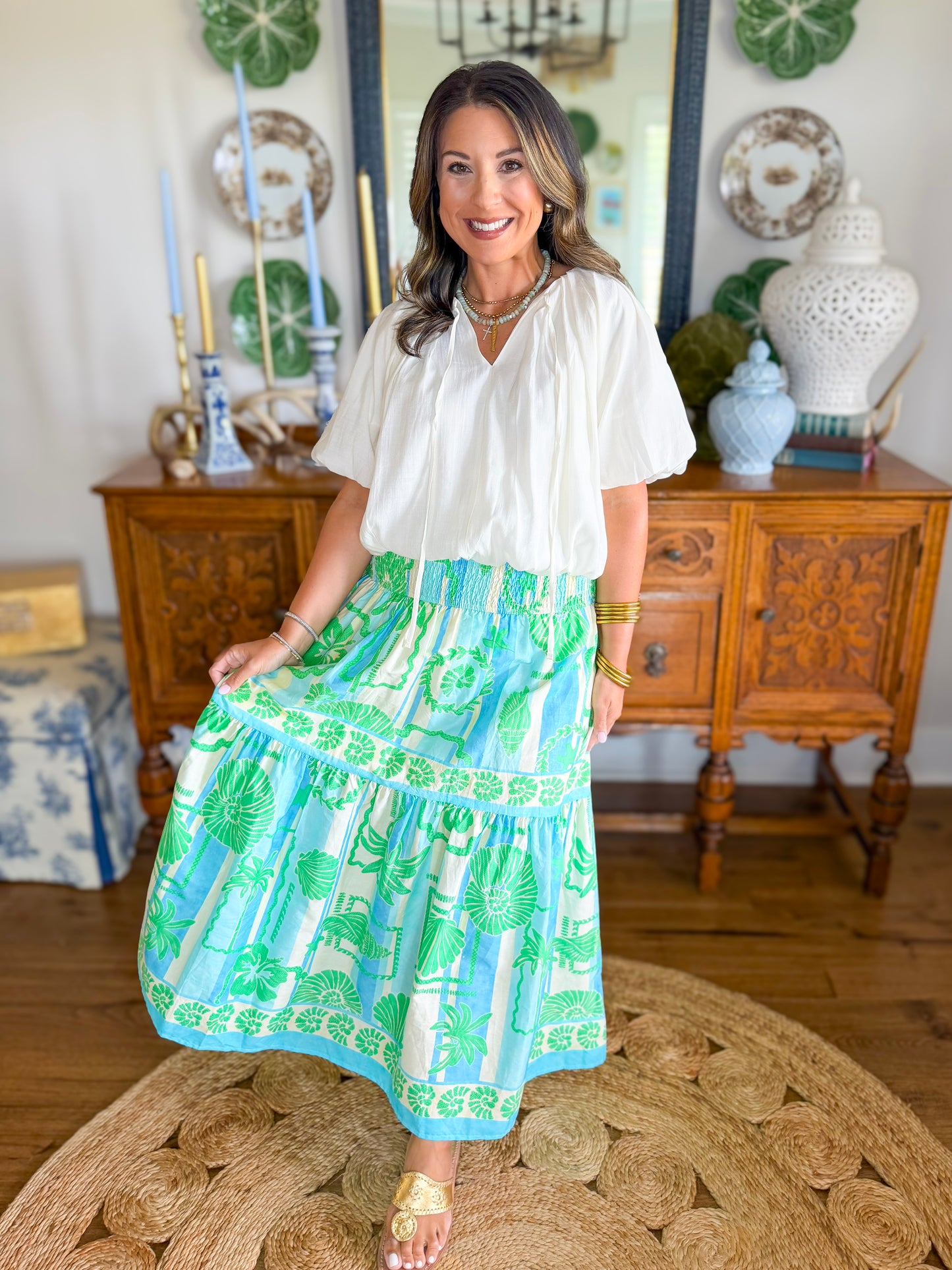 Karlie | Sea Shell Smock Tier Maxi Skirt