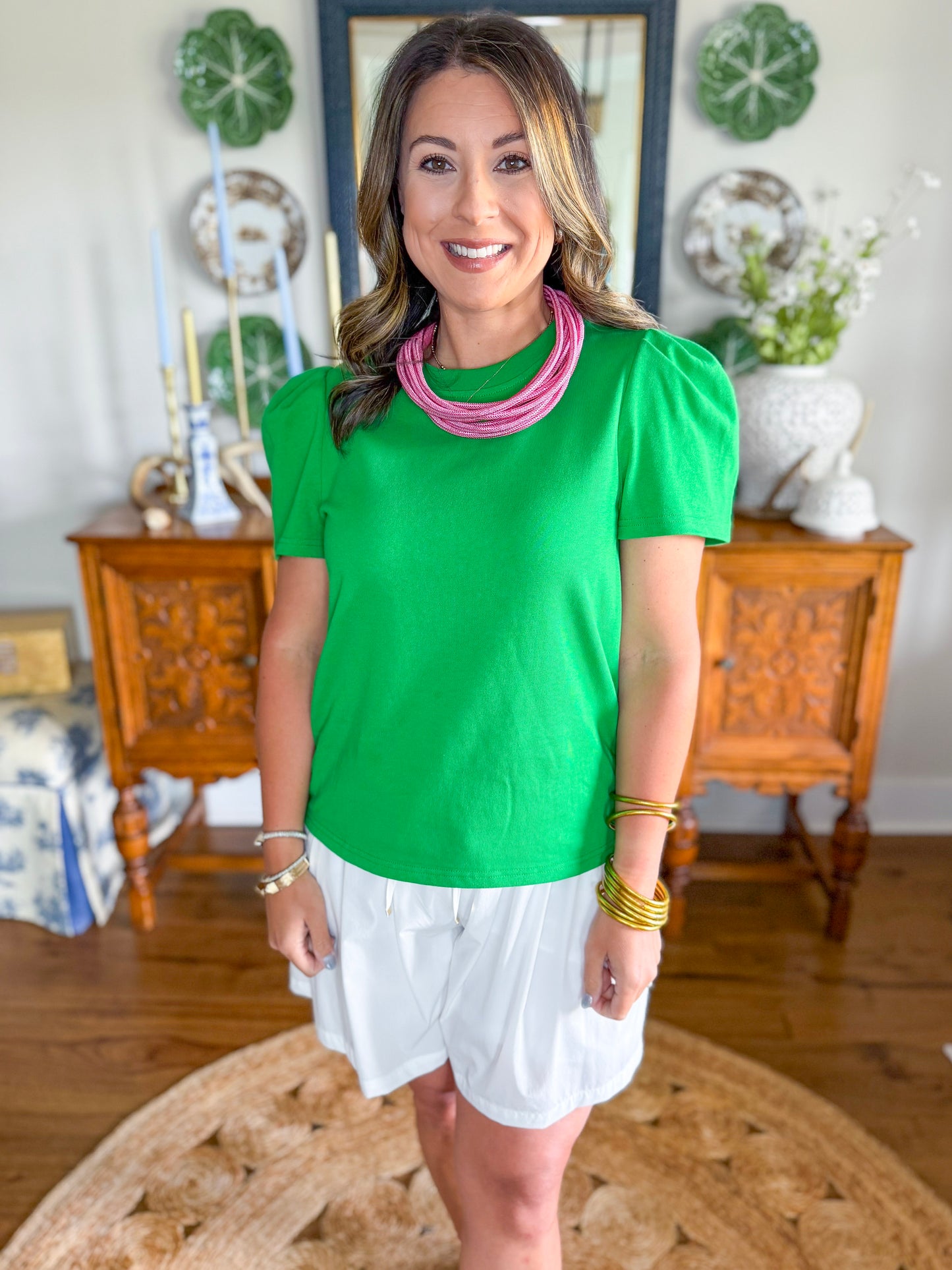 Mary Square | Larissa Pleat Sleeve Tee in Green