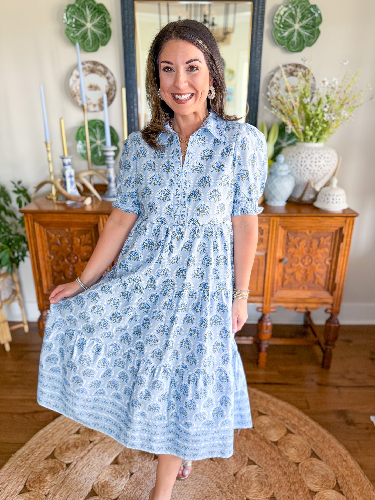 Mary Square I Molly Dress in Sunshower Flora Blue