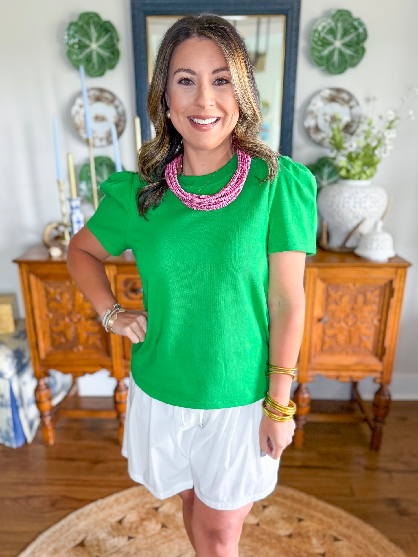 Mary Square | Larissa Pleat Sleeve Tee in Green