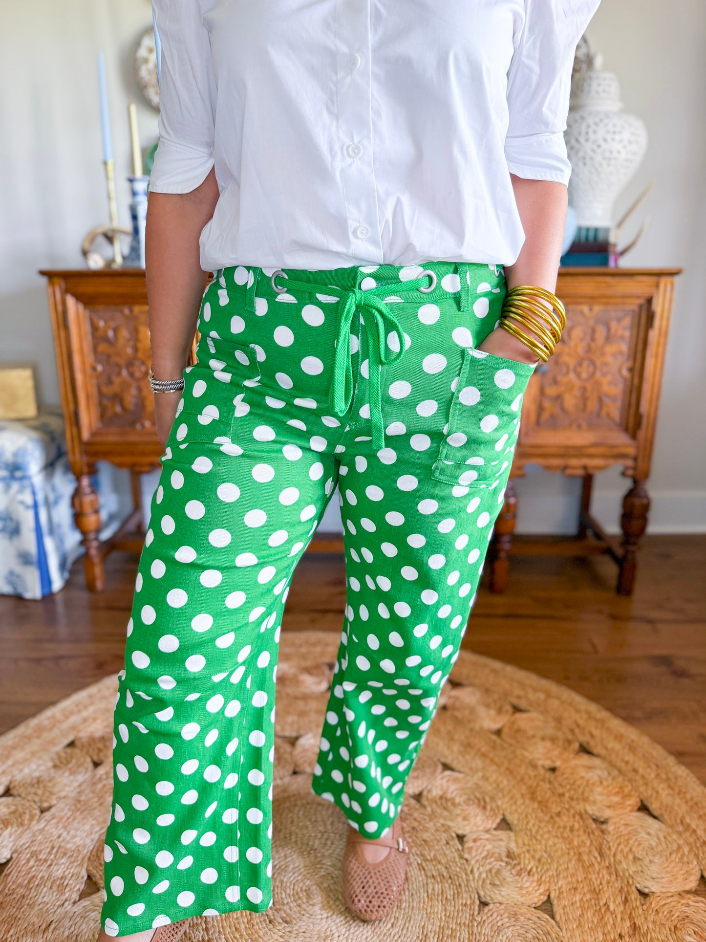 Prep Rally Dot Pants in Kelly Green
