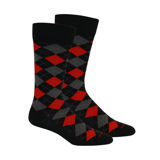 Brown Dog | Argyle Crew Socks in Black/Red