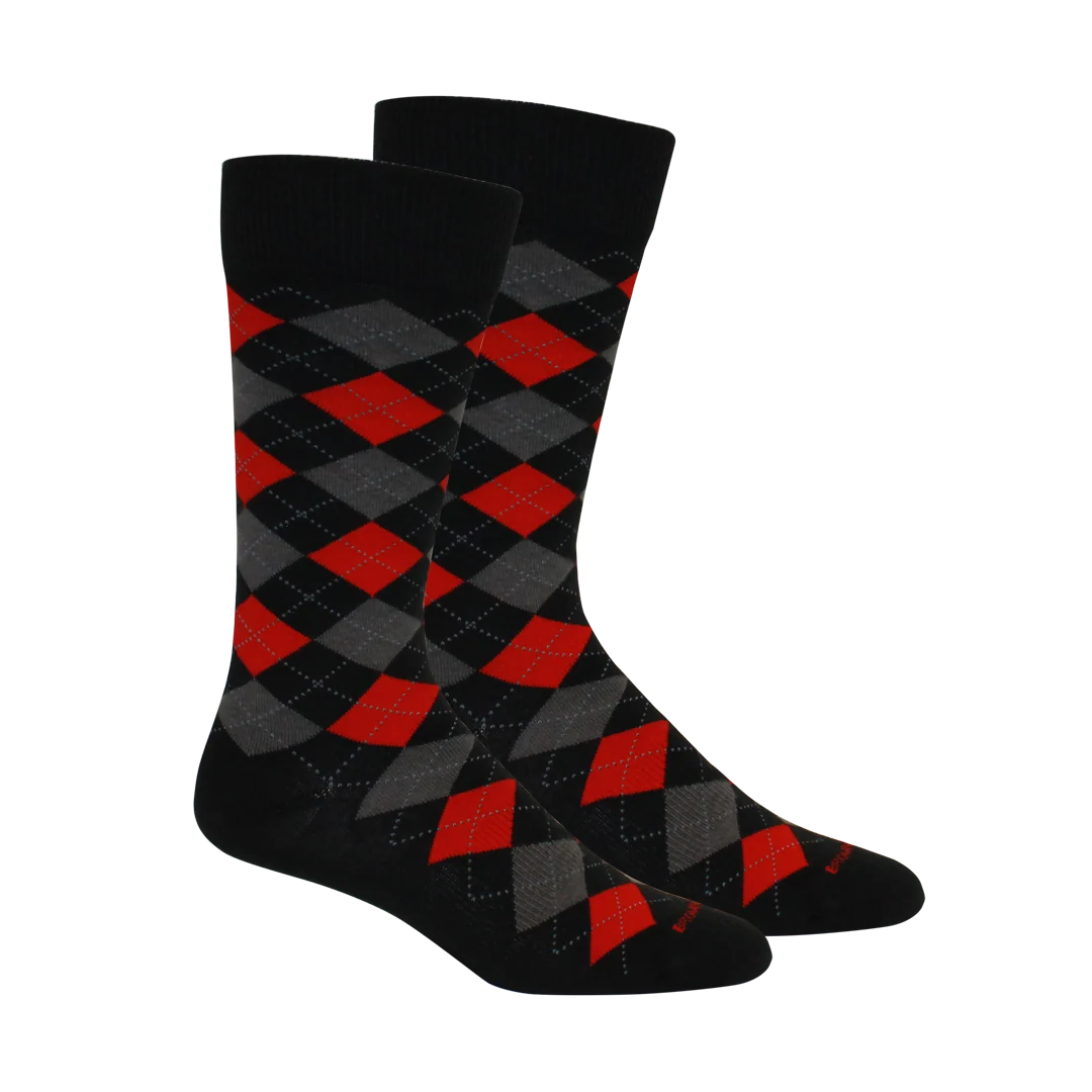 Brown Dog | Argyle Crew Socks in Black/Red