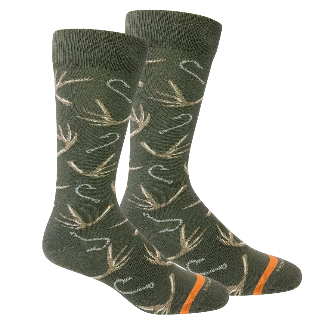 Brown Dog | Hook & Bullet Crew Socks in Sage