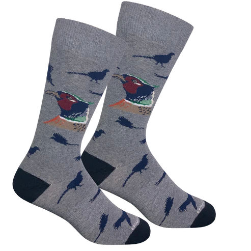 Brown Dog Pheasant Crew Socks in Light Grey