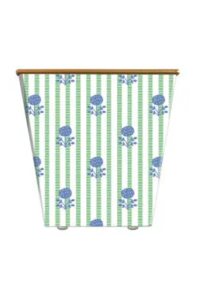 Whh Green and Blue Floral Stripe Cachepot Candle in Blue Spa