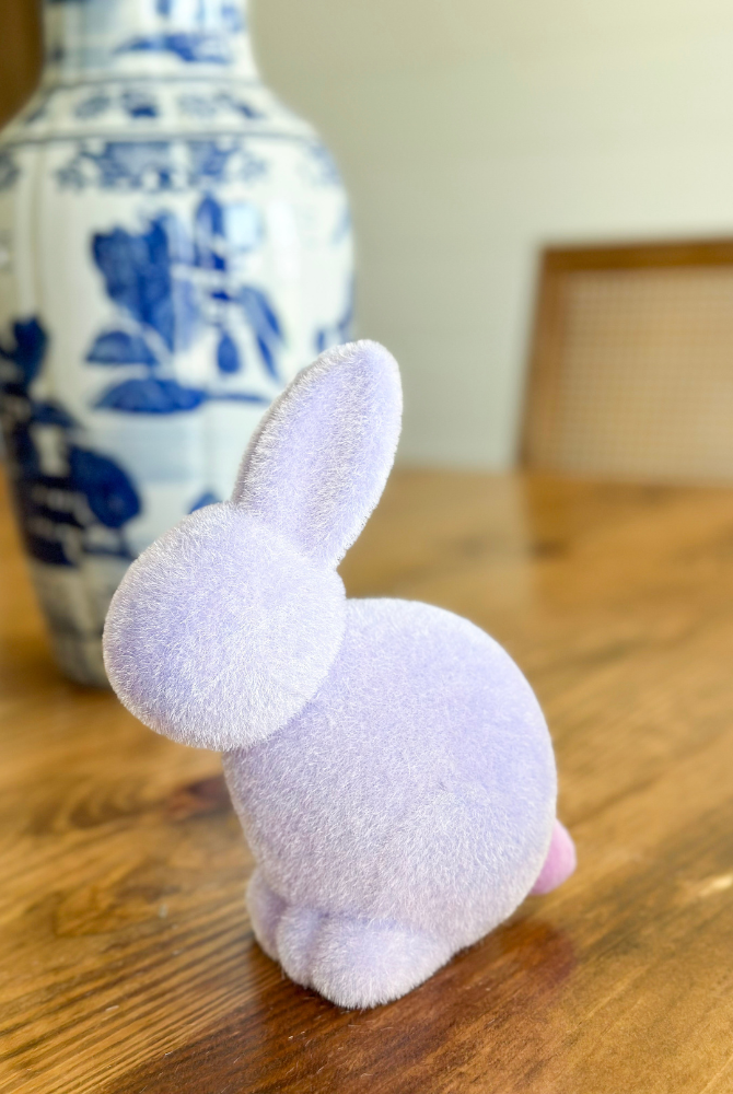 Flocked Pastel Seated Bunny With Pom Pom Tail