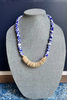 Short Wood Recycled Glass Blue Bead Necklace Coconut Wood