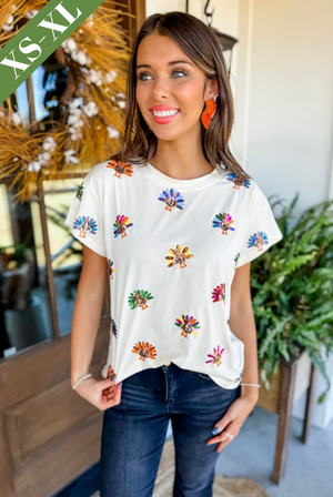 Queen of Sparkles Beige Multi Scattered Turkey Tee