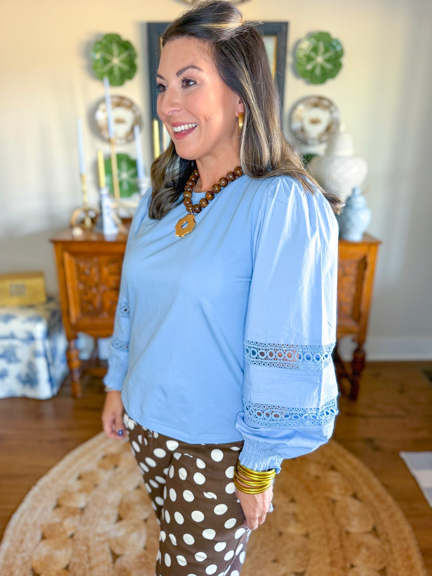 Laurel Lane Eyelet Top in Denim