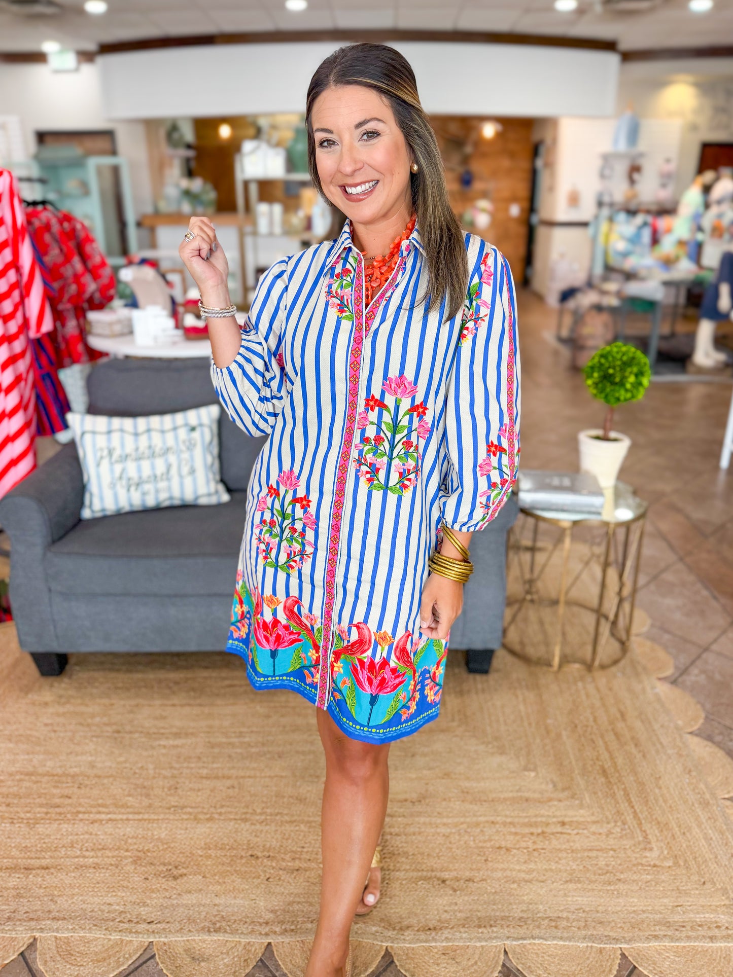 Ava Shift Dress in Striped Garden