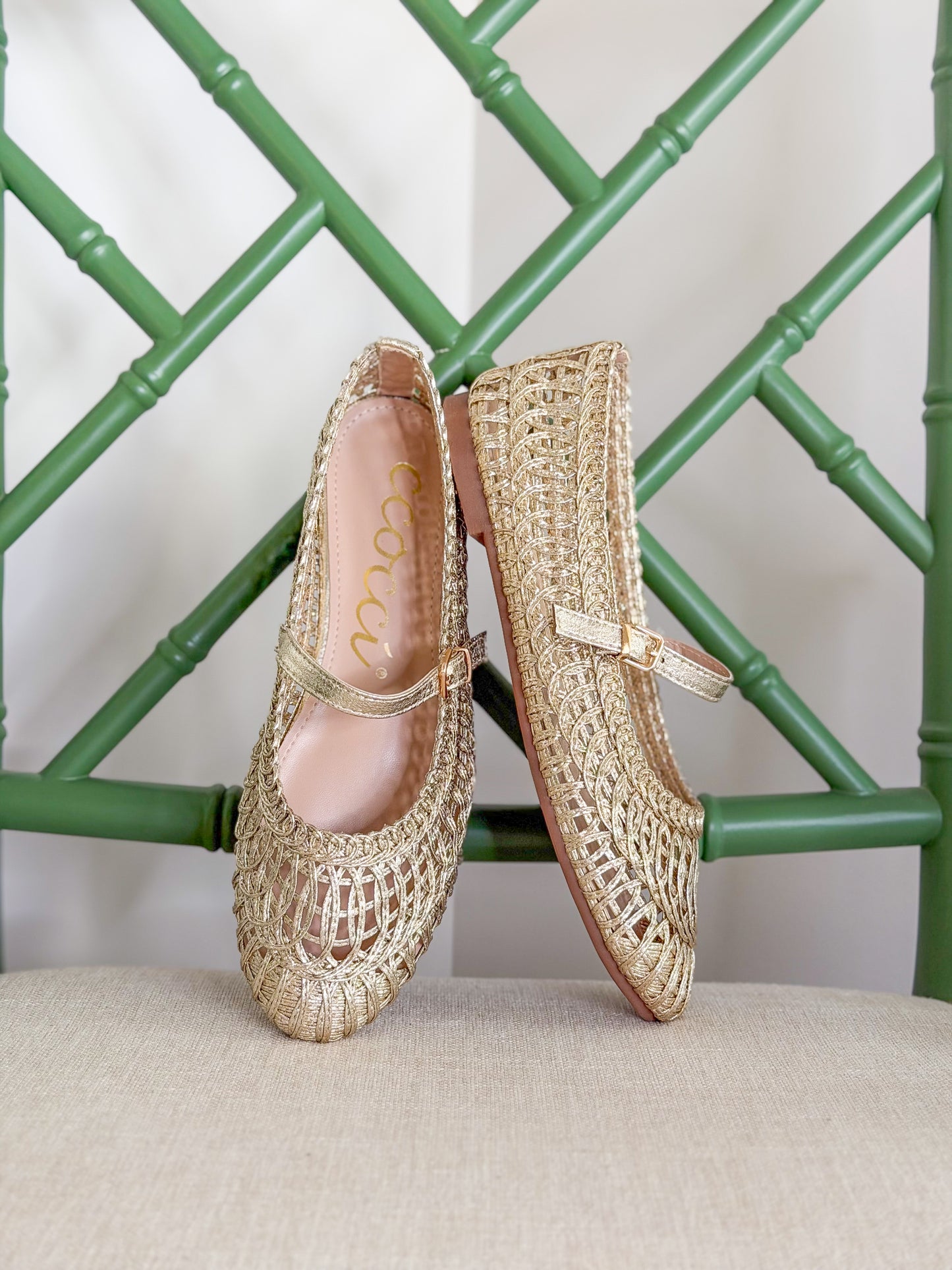 Susan Woven Mary Jane Flat in Champagne