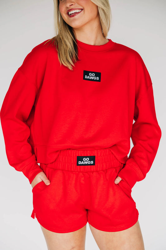 Scarlet & Gold | The Ava Airy Crewneck Go Dawgs Woven Label in Bright Red