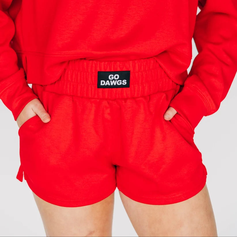 Scarlet & Gold | The Ava Airy Shorts Go Dawgs Woven Label in Bright Red