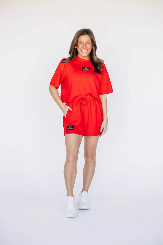 Scarlet & Gold | The Kristen Airy Tee Go Dawgs Woven Label in Bright Red