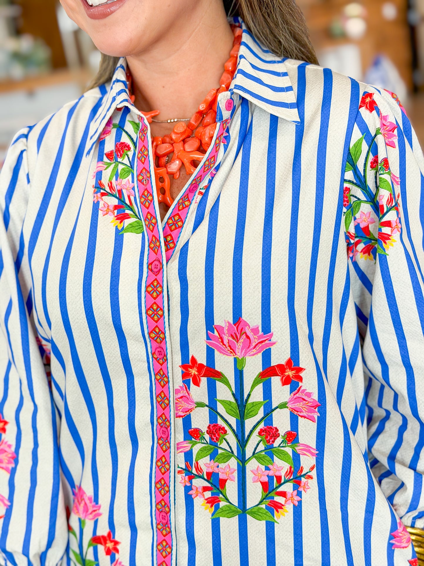 Ava Shift Dress in Striped Garden