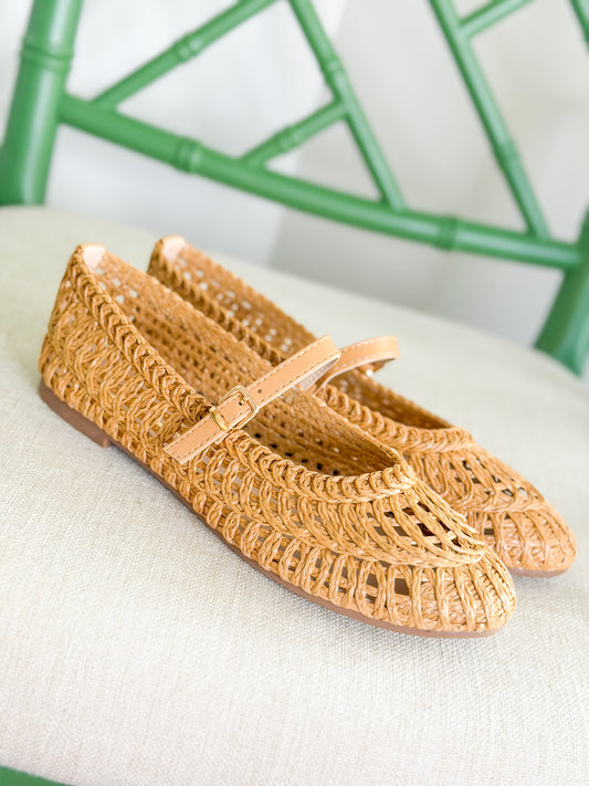 Susan Woven Mary Jane Flat in Camel