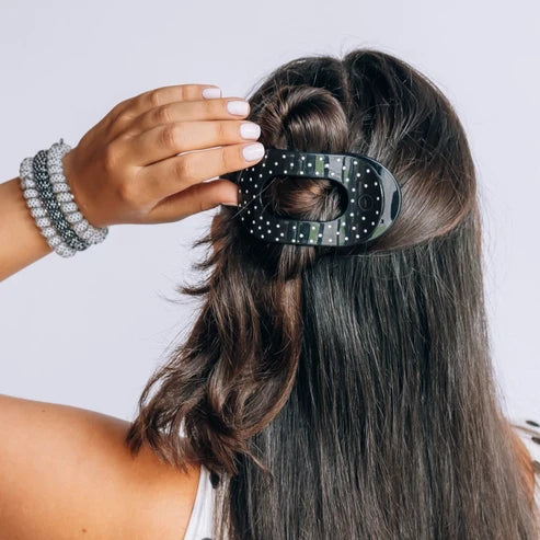 Teleties | Black Polka Dot Party Medium Flat Round Hair Clip
