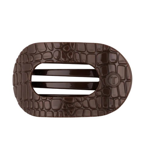 Teleties | Brown Crocodile Large Flat Round Hair Clip