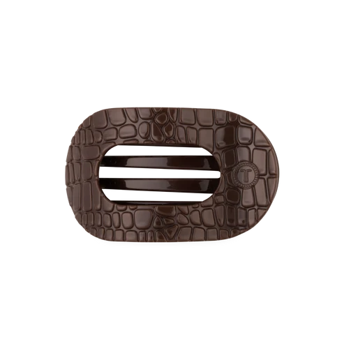 Teleties | Brown Crocodile Medium Flat Round Hair Clip
