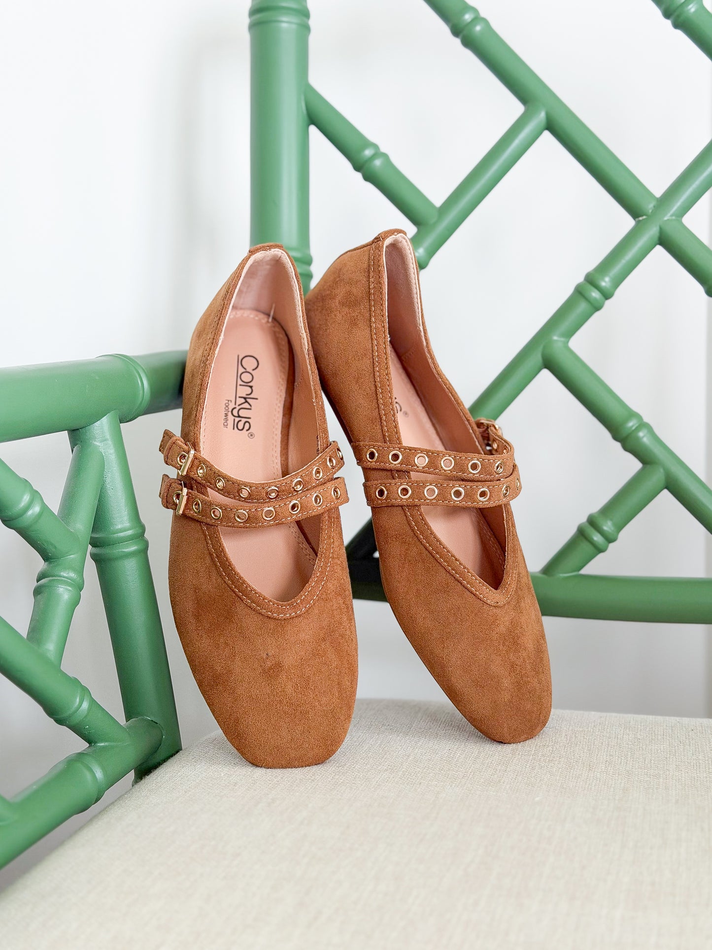 Corkys | All Eyes on Me Mary Jane Flat in Camel Faux Suede
