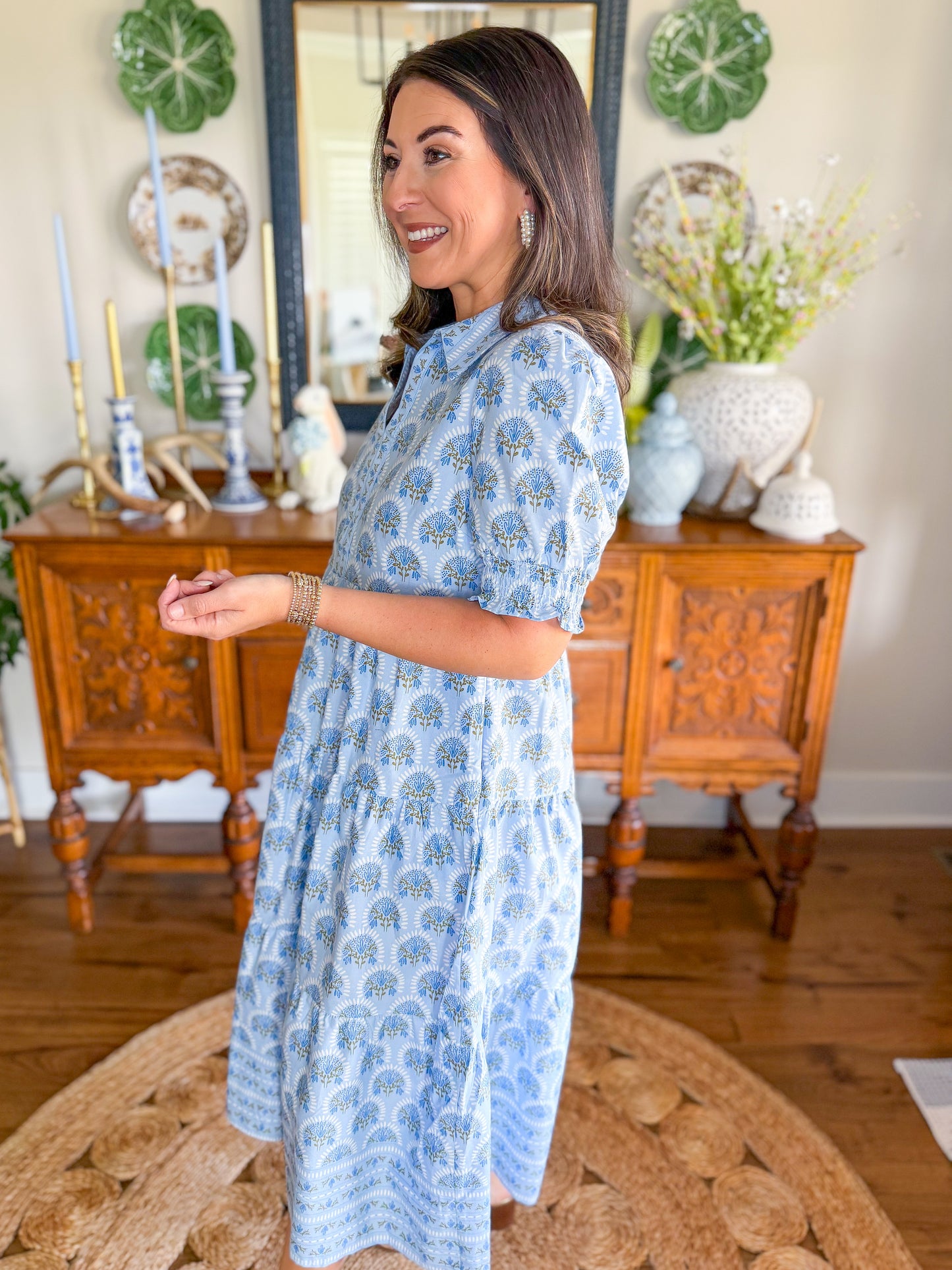 Mary Square I Molly Dress in Sunshower Flora Blue