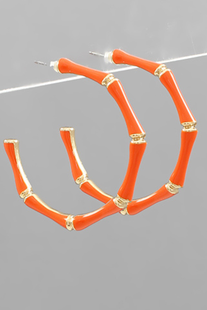 Epoxy Bamboo Circle Earrings in Orange
