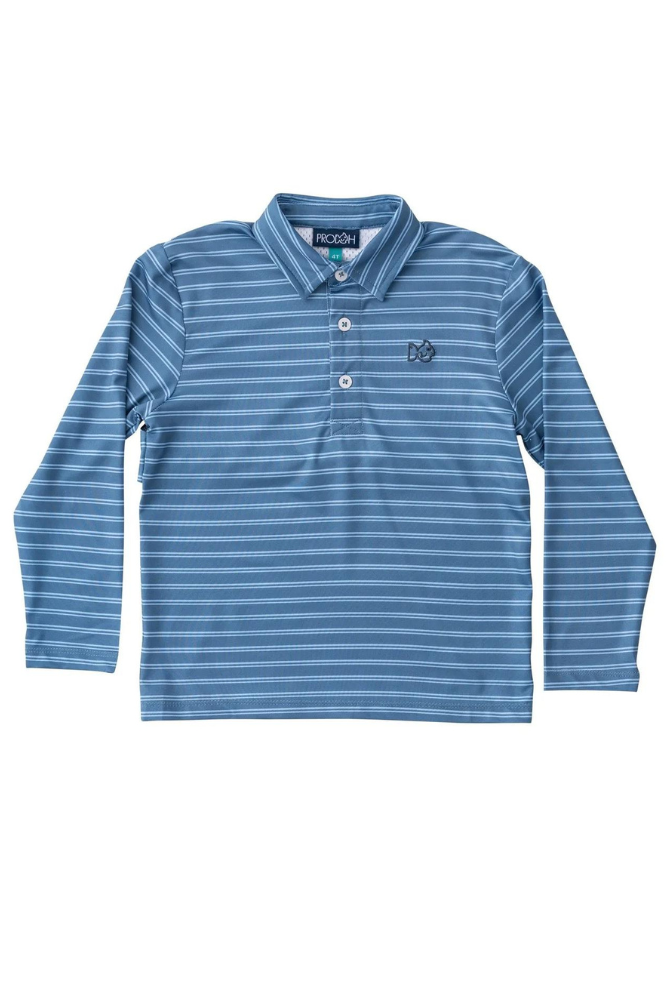 Prodoh Long Sleeve Pro Performance Polo in Bluefin and Powder Blue Stripe