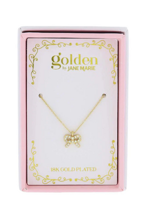 Kids 18K Gold Plated Pave Mini Crystal Bow Necklace