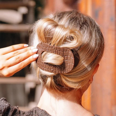 Teleties | Brown Crocodile Large Flat Round Hair Clip