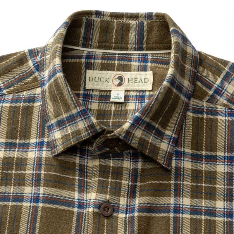 Duck Head | LS Cotton Flannel Sport Shirt in Dark Olive