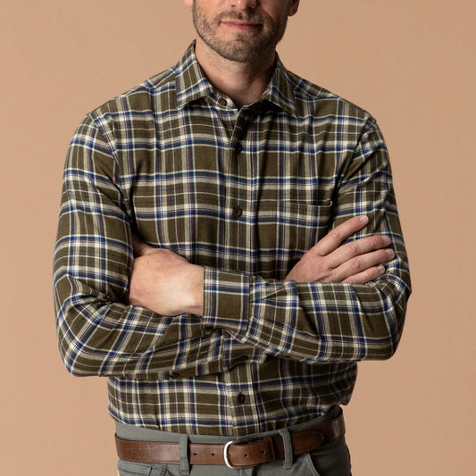 Duck Head | LS Cotton Flannel Sport Shirt in Dark Olive