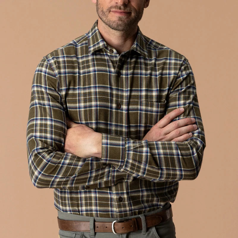Duck Head | LS Cotton Flannel Sport Shirt in Dark Olive