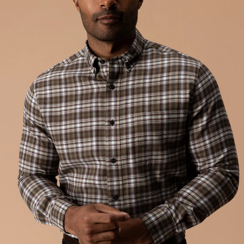Duck Head | LS Cotton Flannel Sport Shirt in Crocodile Brown