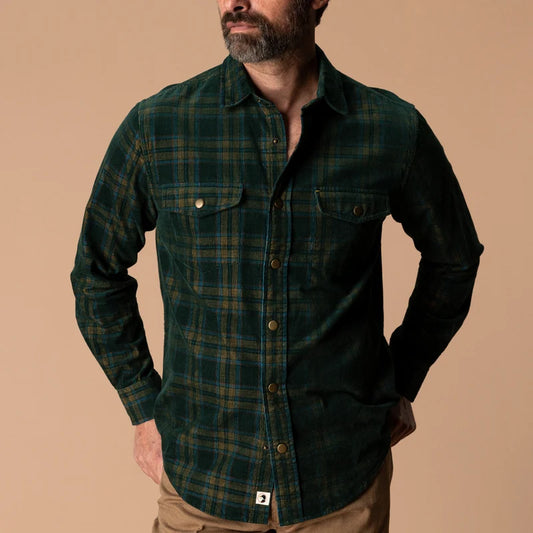 Duck Head | LS Corduroy Snap Shirt in Pine Grove
