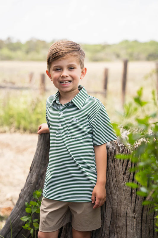 Saltwater Boys Inshore Performance Polo Green Stripe
